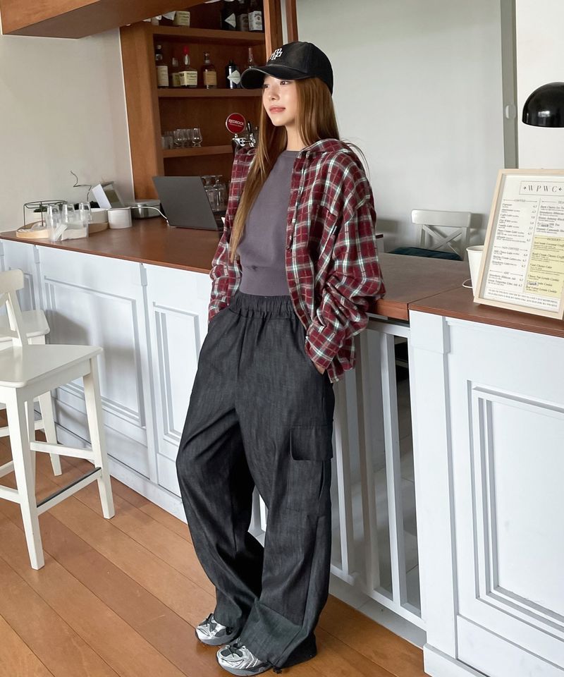 POINT LABEL CHECK HOOD SHIRT