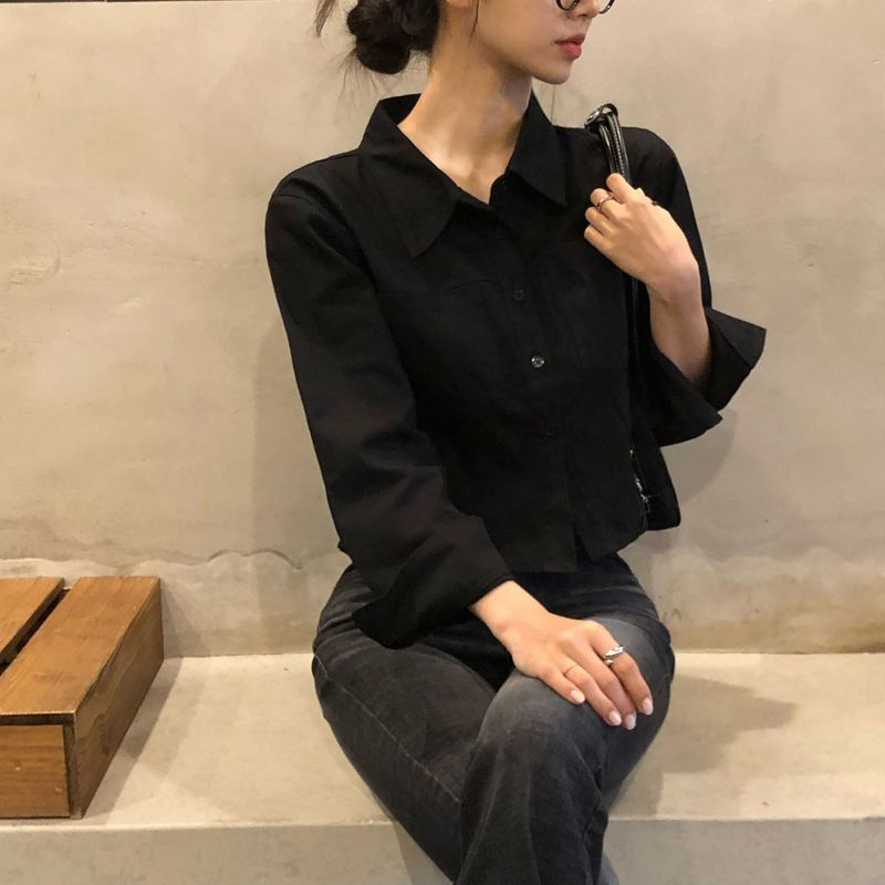 [BELLIDE MADE] Cinnamon, Tight Line Semi-Crop Shirt