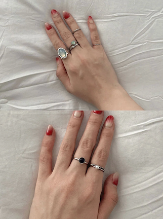KITCH HEART & PEARL RING SET (SILVER, GOLD 2COLORS!)