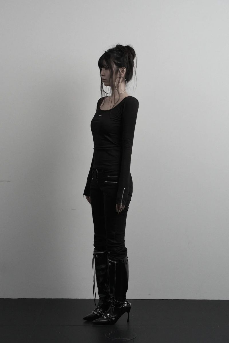 [label] back two-way zipper long sleeve (black) 