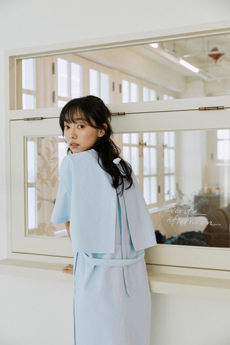 layered ribbon onepiece sky blue