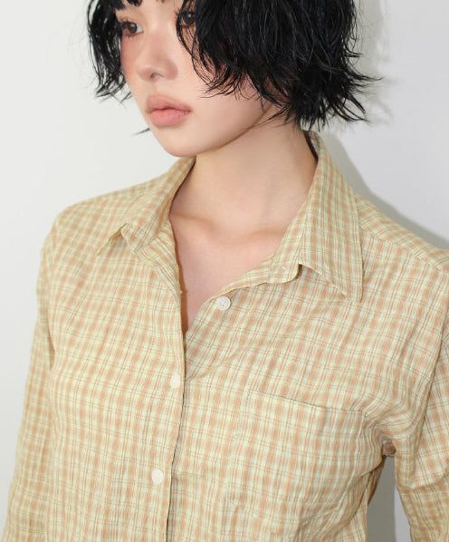 NATURAL CHECK 3/4 SHIRT