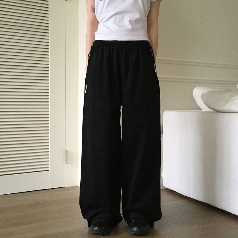 Sunt side ribbon string cotton banding long wide pants