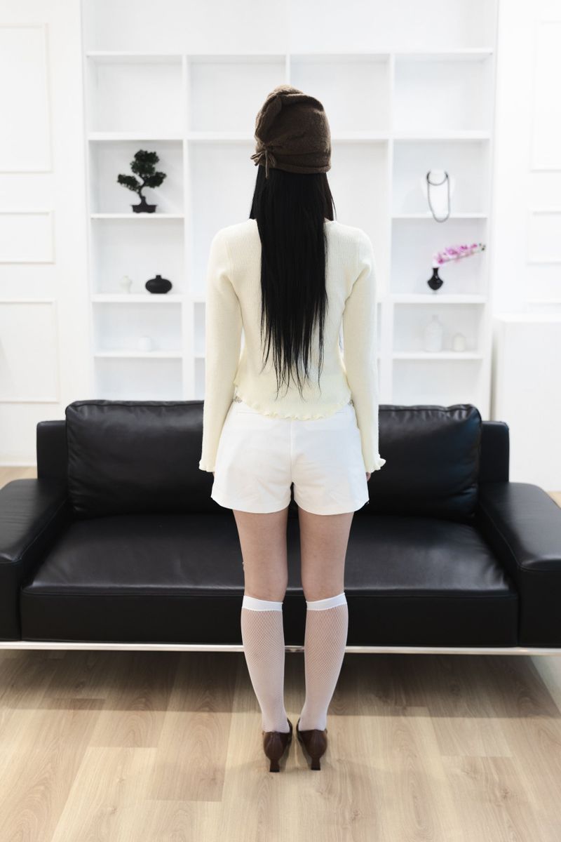 [Sepia] Basic cotton shorts (Black/White)