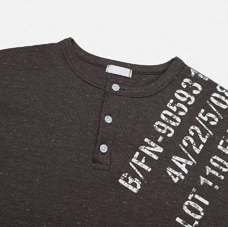 Devel Waffle Henley Neck Long Sleeve T-shirt