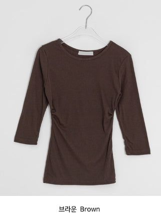 ワンプイUネック/Vネックサイドシアリング7分丈Tシャツ