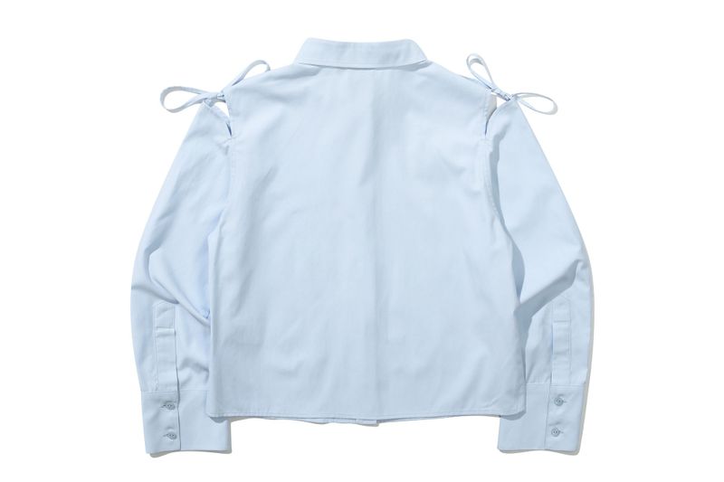 SHOULDER OPEN RIBBON SHIRT_SKY BLUE
