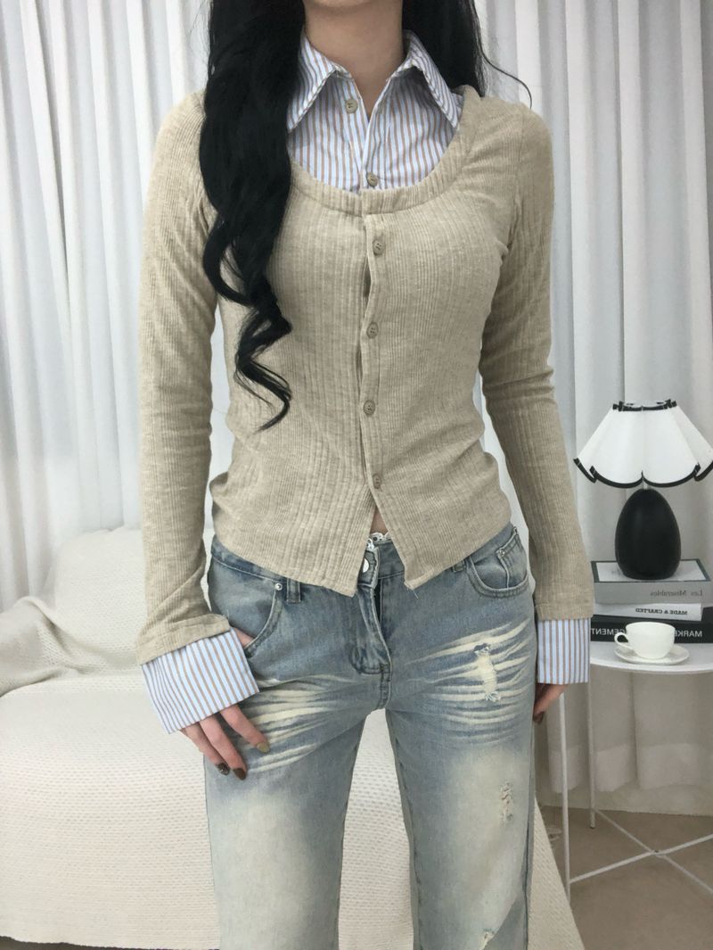 Stripe Mix Layered Cardigan