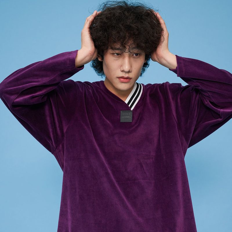Velour V-neck Shirt [Purple]