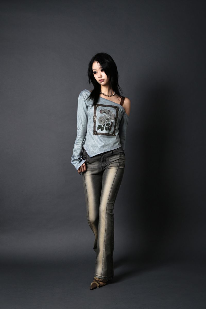 ONE SHOULDER SUEDE TOP #EMERALD BLUE
