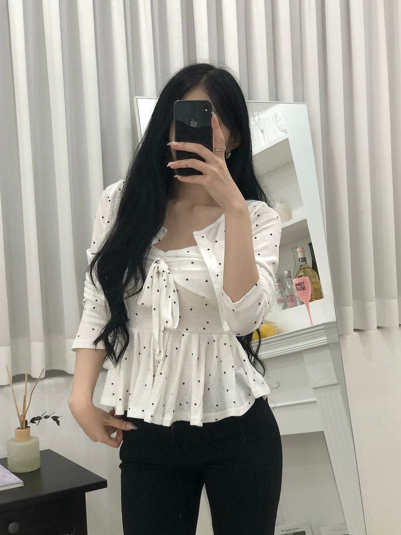Dot Ribbon Top & Cardigan