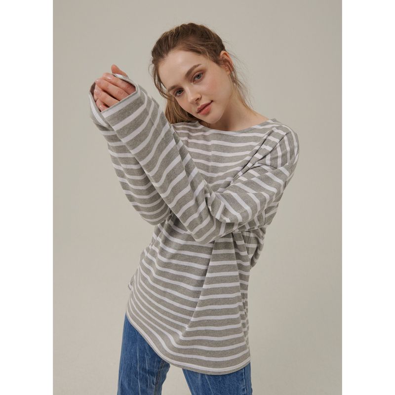 SMALL LOGO STRIPE LONG SLEEVE T-SHIRT_GRAY