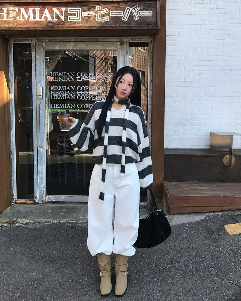 [ORIGINAL] LACKUN Striped Muffler Knit Set