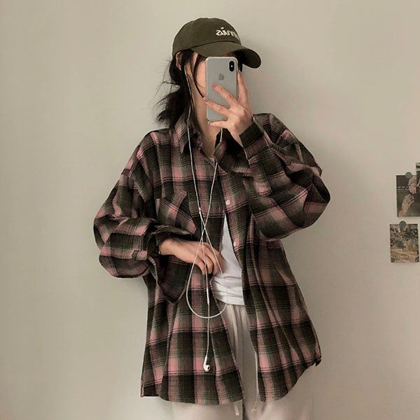Sand Planning Oversized Checkered Shirt Shirt