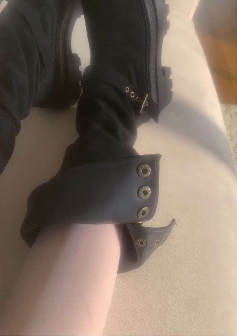 Dion Suede Buckle Long Boots (black)