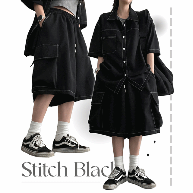 hijjoo（ハイチュー）の「Kiren Stitch Black Cargo Shorts（Pants）」