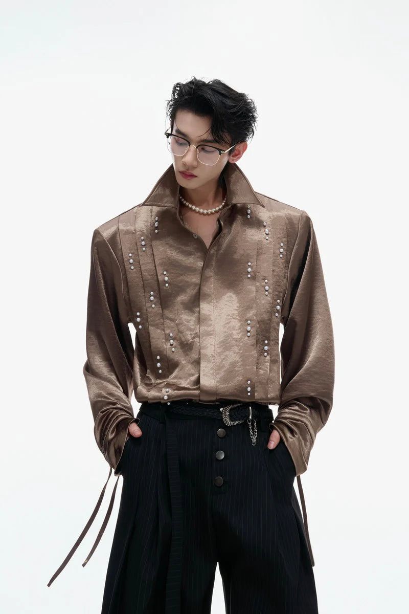 Argue Cultureの「Metallic Tie Pearl Pleated Shirt(Tops)」