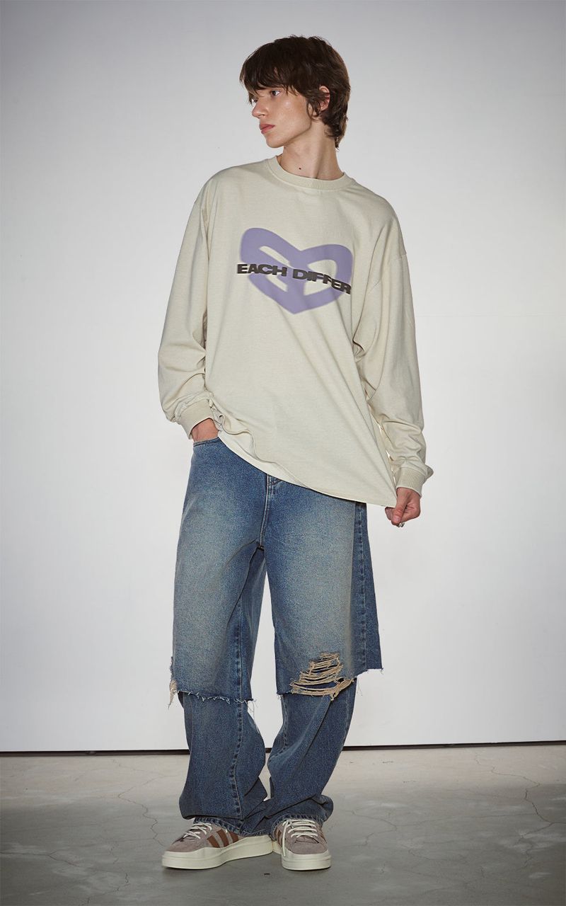 BLUR HEART LONG SLEEVE_BEIGE
