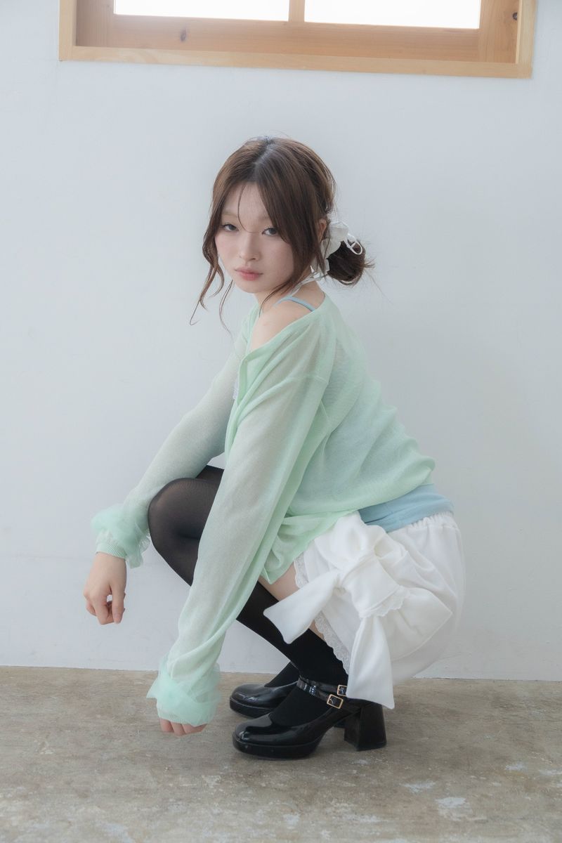 LITALMUTE（リタルミュート）の「ribbon sleeve cardigan(mint)（Tops）」