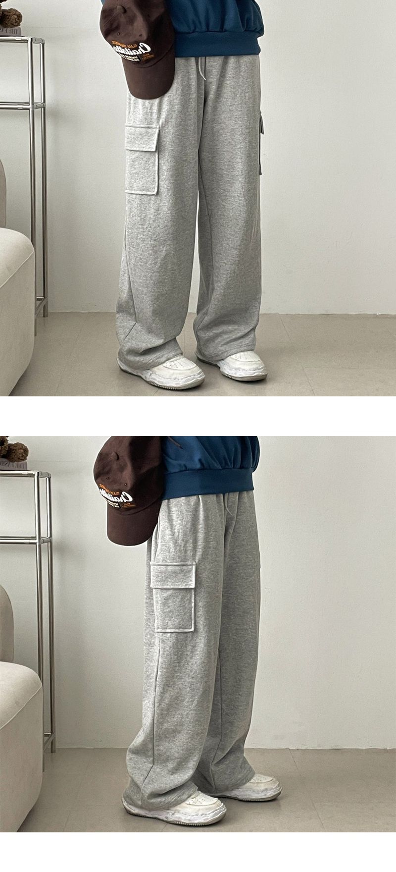 Cyan Cargo Wide Sweat Pants