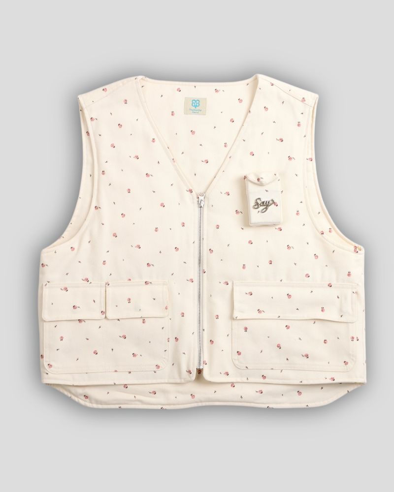 SAYSAYSAY（セイセイセイ）の「Flower Walk Zip-Up vest Ivory（Tops）」
