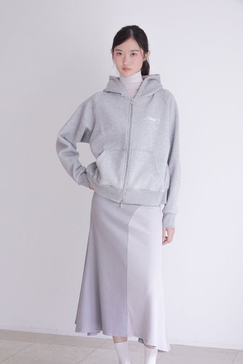 Raglan 2way Hood Zip-up (MELANGE GREY)
