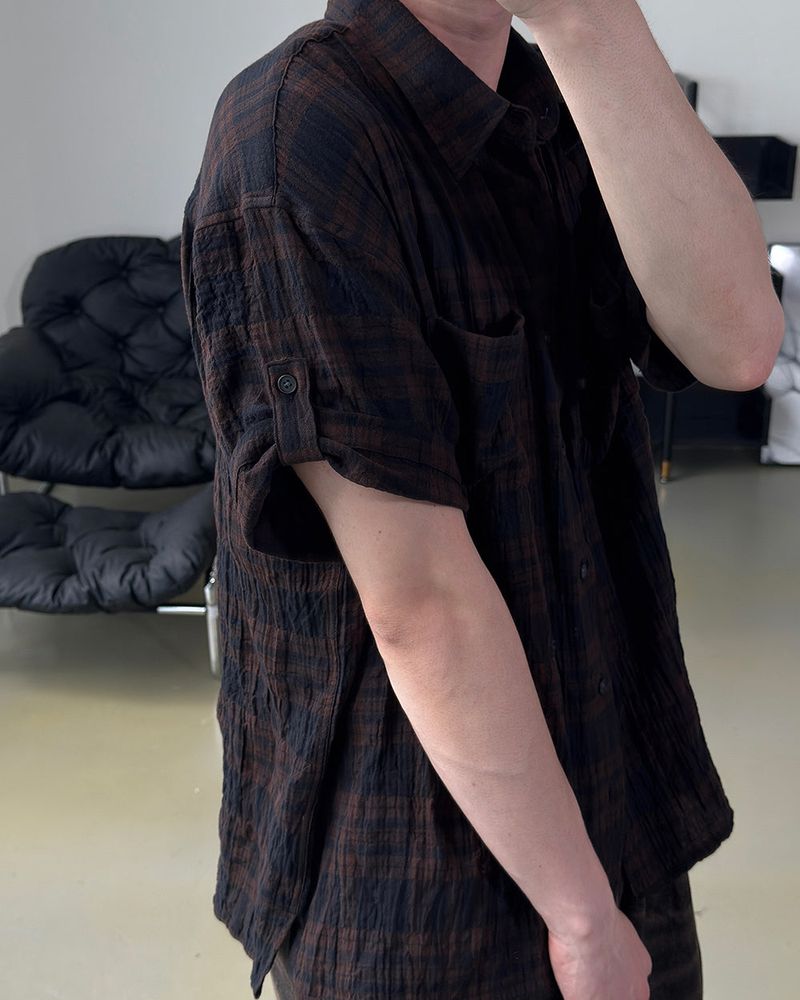 Embossed Texture Check Roll-Up Shirt