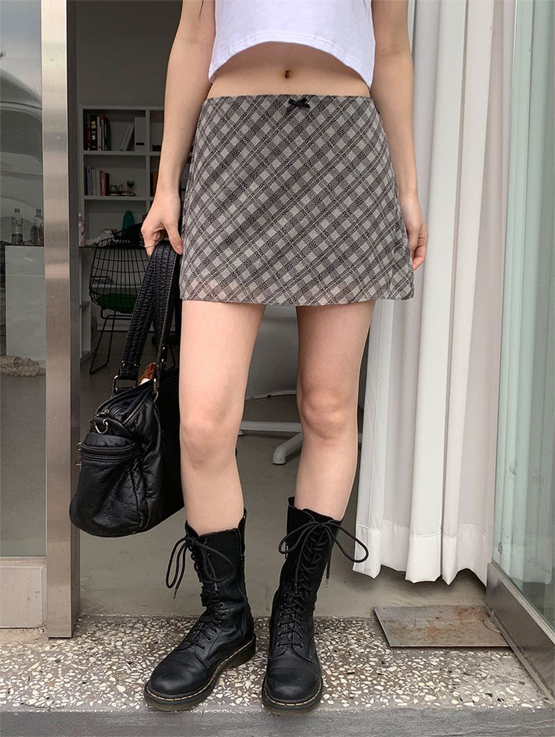 CHECK CHIFFON MINI SKIRT (4C)