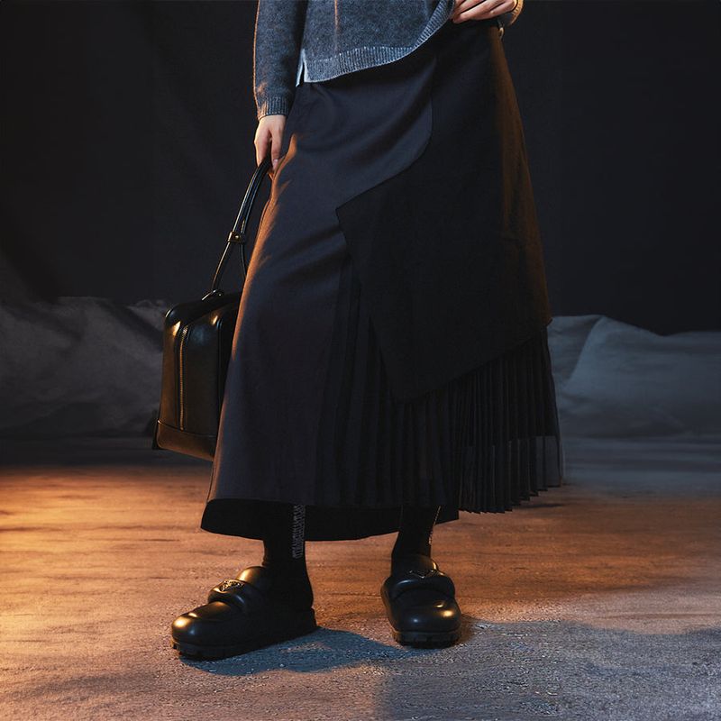 Herringbone Combo Pleated Skirt