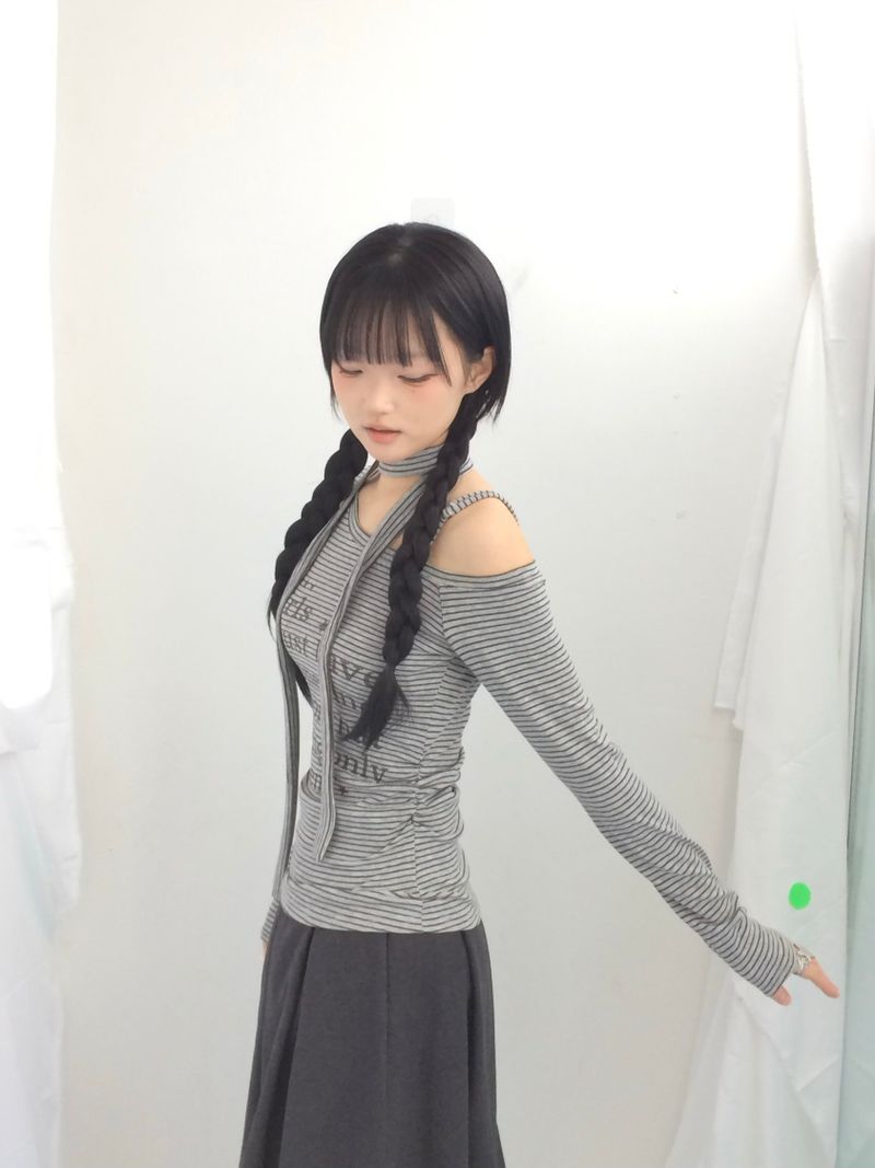 striped tie-neck top