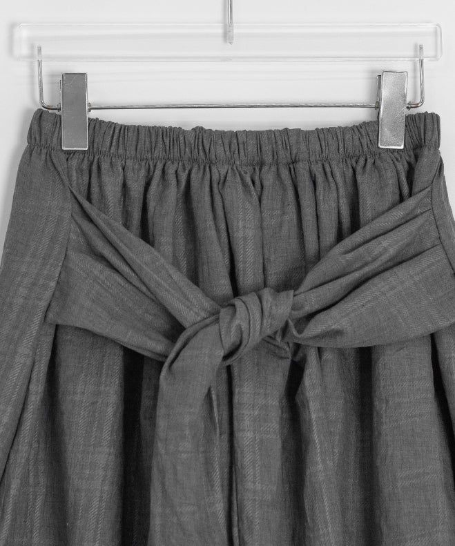 Karohi Sleeve Layered Check Shirring Midi Banding Skirt