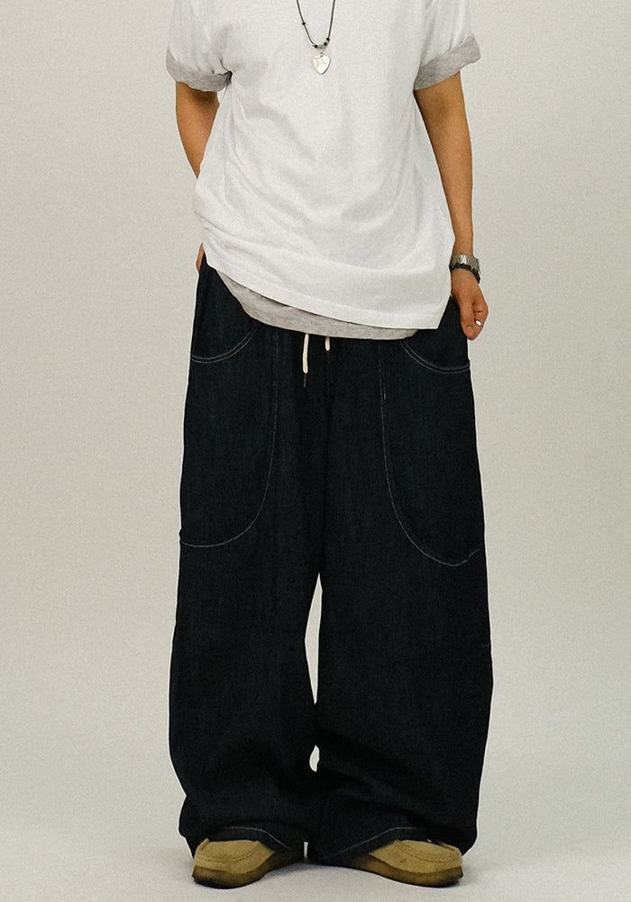SEMIKAJI（セミカジ）の「TC Linen Stitch Banding Denim Pants （Pants）」