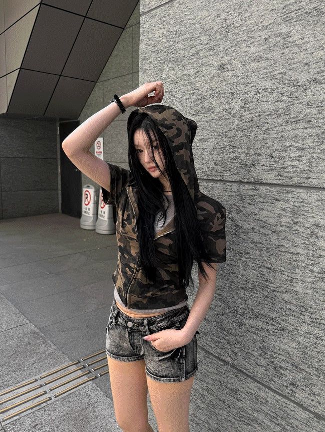 Camo Slender Crop Hoodie