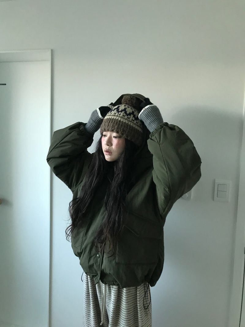 Matte Snap Hooded Padded Jacket (2 Colors)