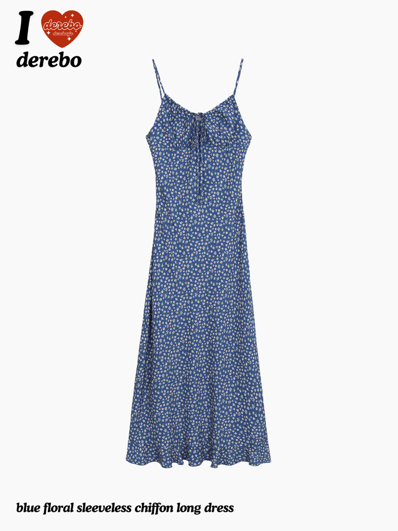 dereborujo（ドレボルゾー）の「blue floral sleeveless chiffon long dress（Dresses）」