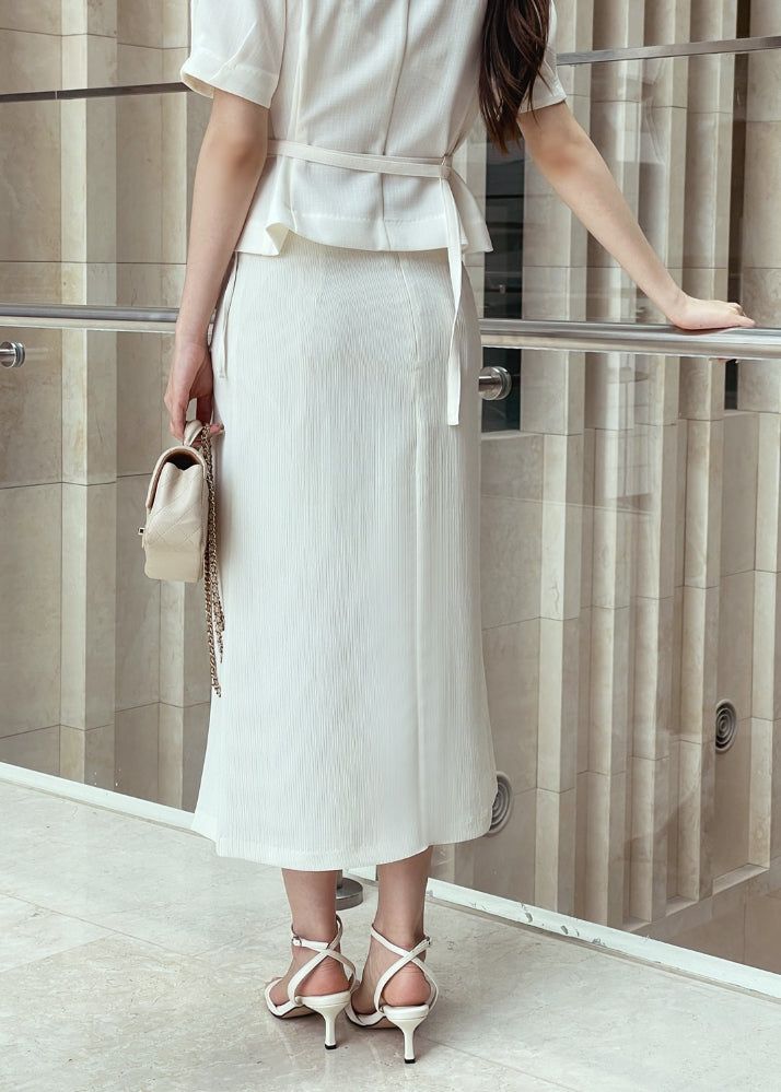 Core Wrinkle-Free Pleated Wrap Long Skirt