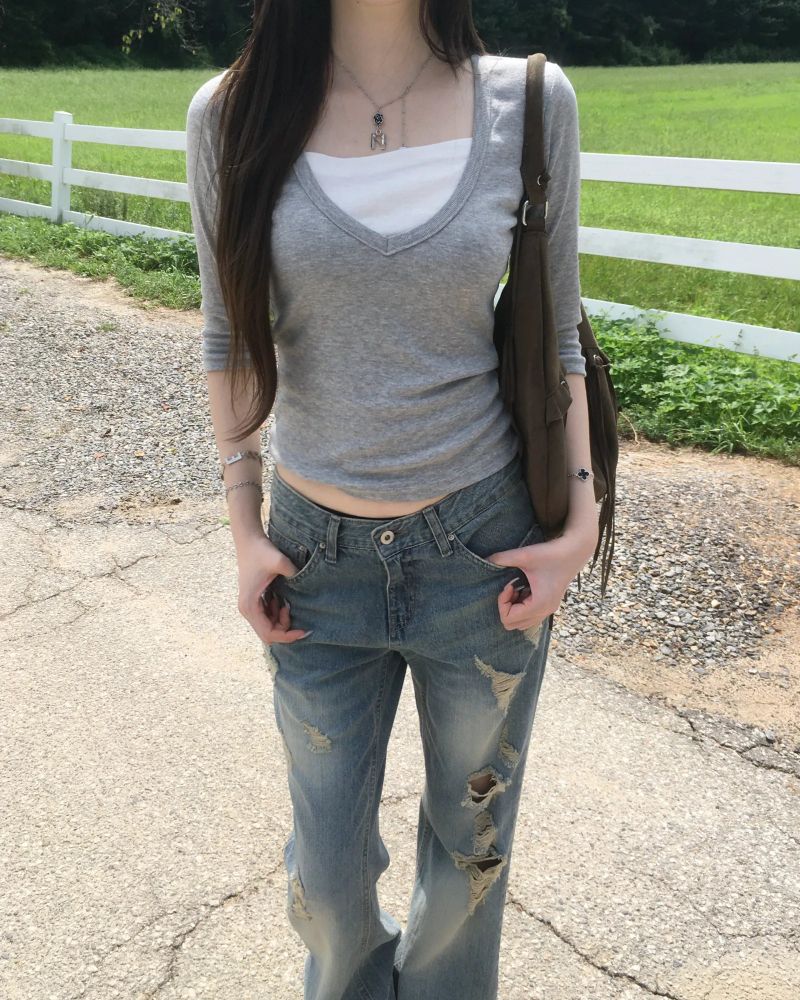 OOTJ loose damage flare jeans
