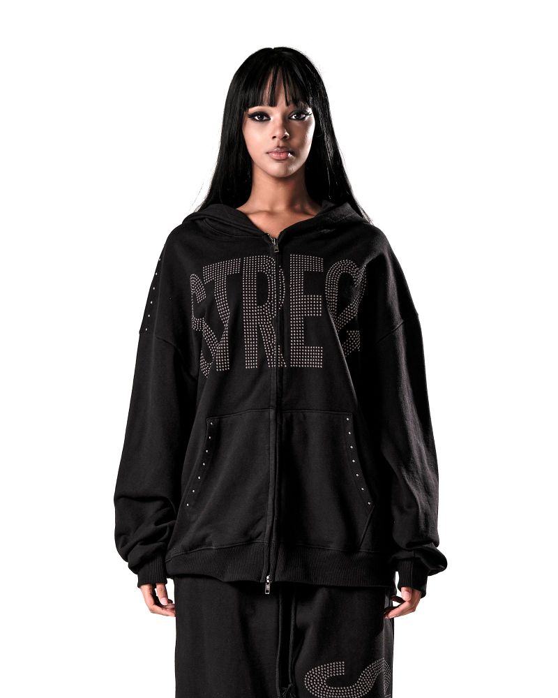 NO STRESS HOTFIX SET HOOD ZIP-UP BLACK