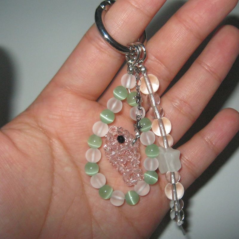 Pink goldfish gemstone key ring