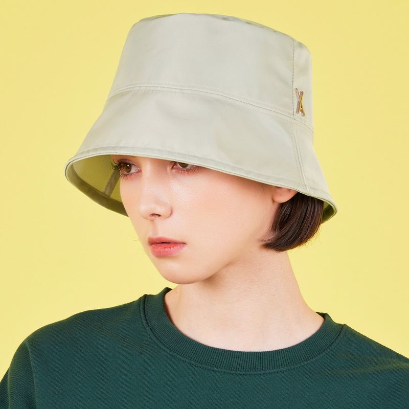 Stud Drop Over Fit Poly Bucket Hat Beige