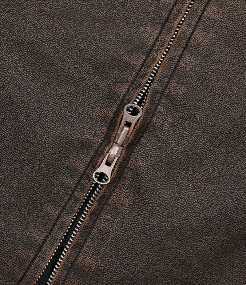 Washed Leather Crop Jacket - Brown