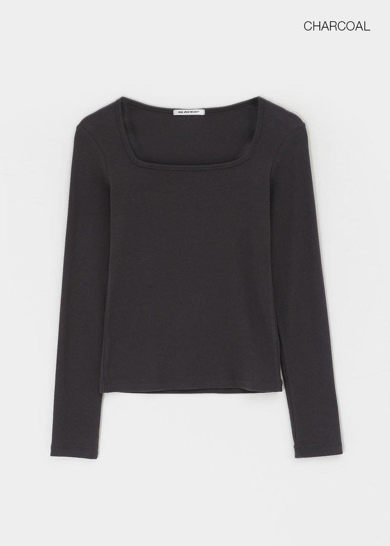 [B-BASIC] Ribbed Square Neck Long Sleeve Tee (2 SIZE)