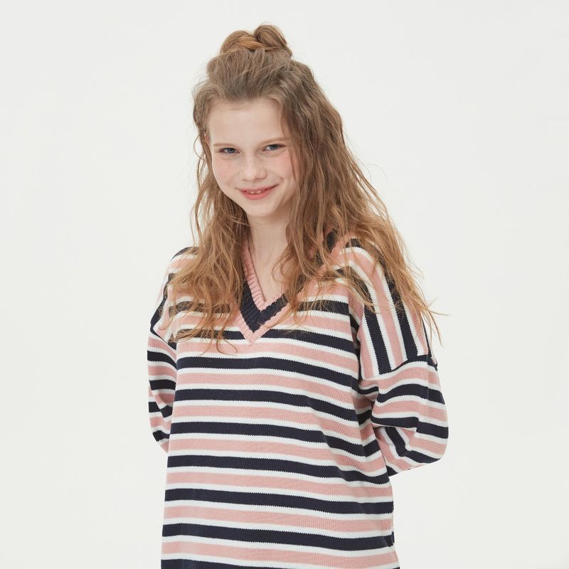 STRIPE V NECK KNIT_PINK