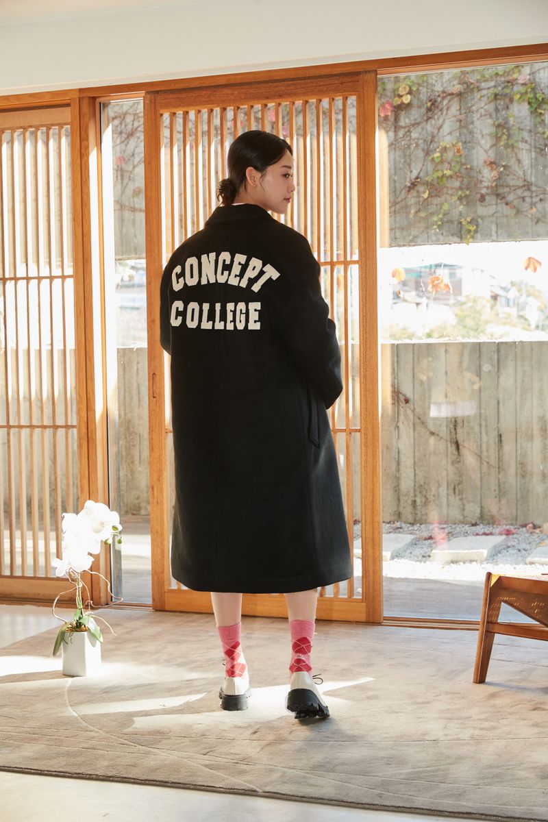 Classic Patch Inner padding Unisex Black wool coat
