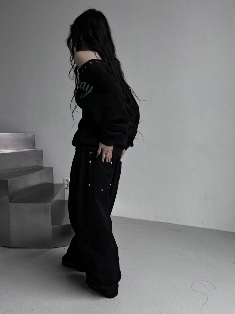back rivet winter wide pants
