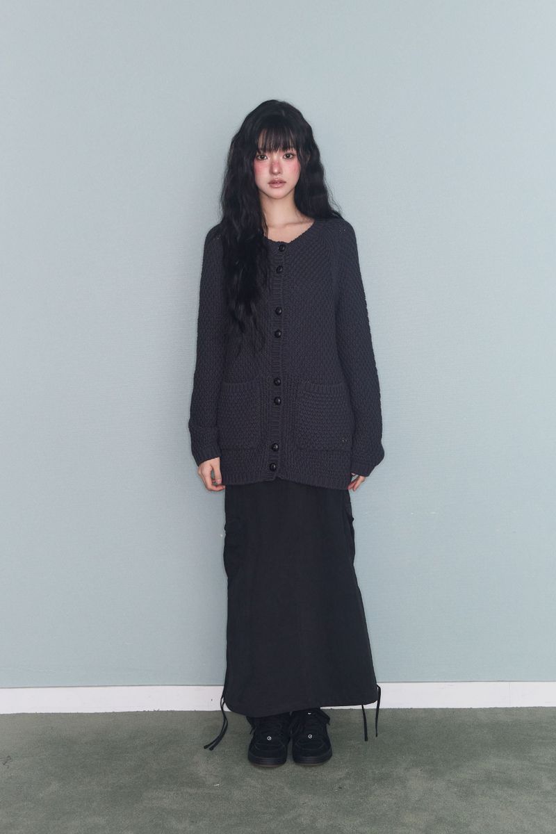 mireco（ミレコ）の「TURTLE-BUTTON KNIT CARDIGAN CHARCOAL（Tops）」