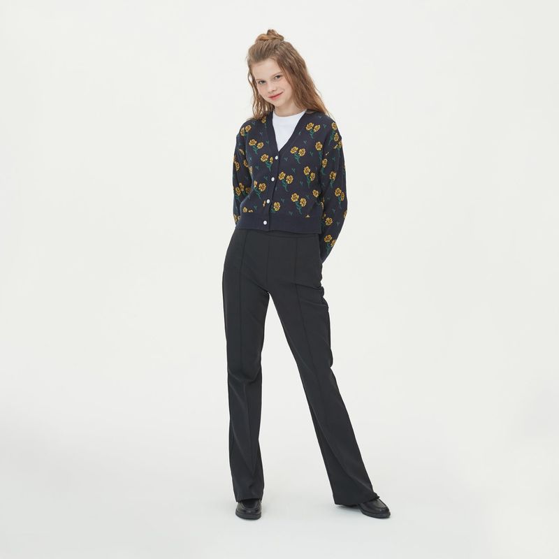 FLOWER JAQUARD KNIT CARDIGAN_NAVY