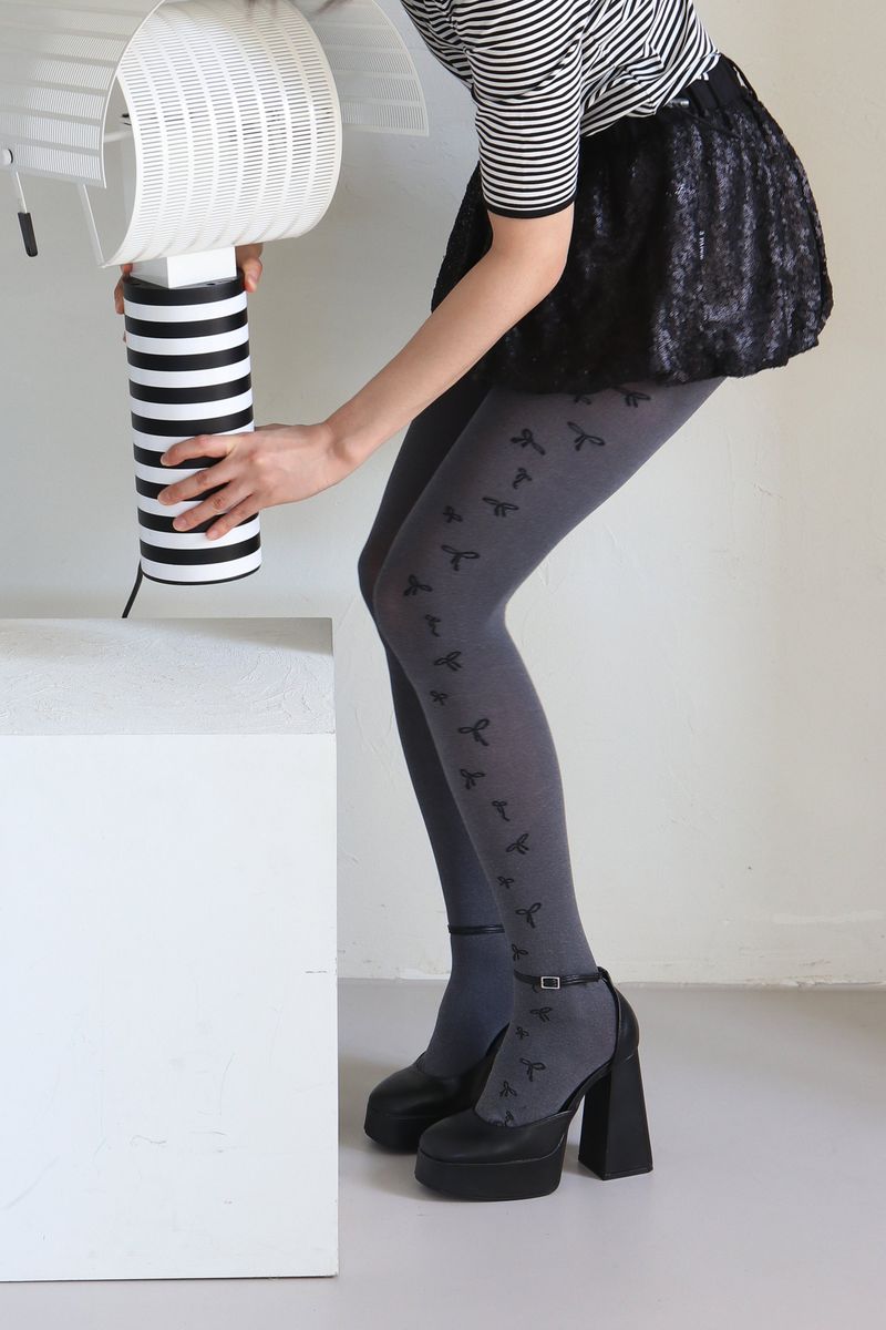 bow print gray tights 80D