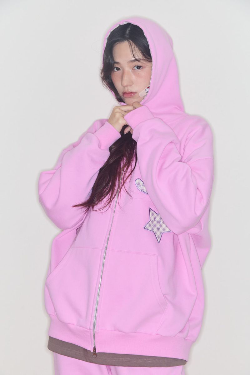 KIRING CHECK PATCH HOODIE (CHERRY PINK)