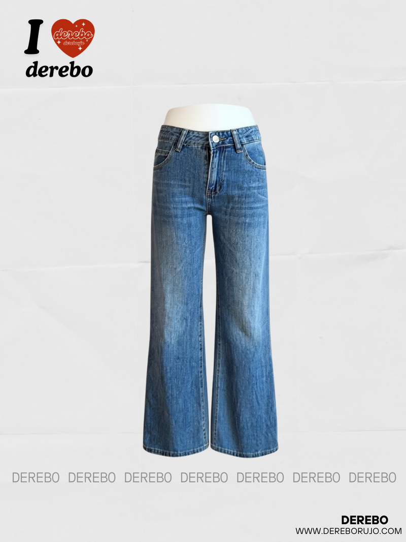 low semi-long denim pants